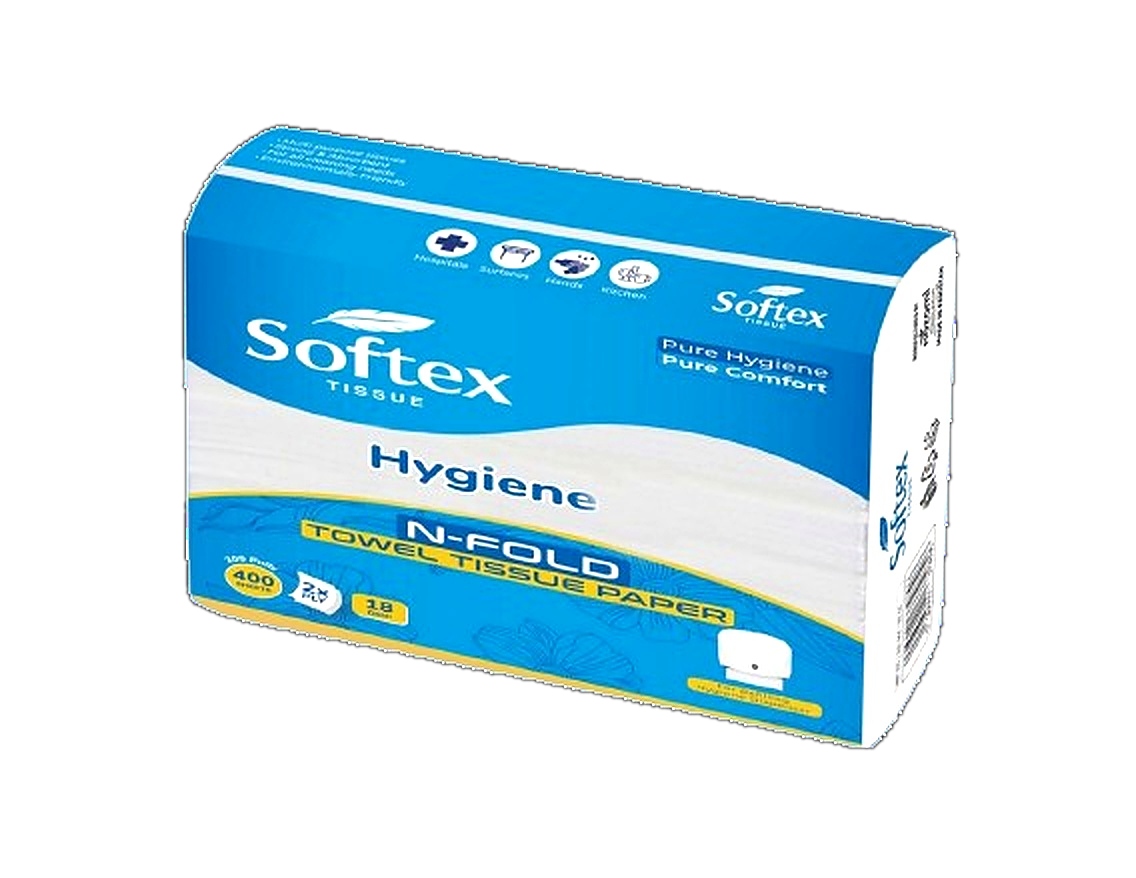 Softex Hygiene Tissue Hand Towel Wrapped 18gsm x 2 ply = 36gsm 200 x 2 ply = 400 Tissues Tissue Size 215 x 220mm Pure Imported Paper 20/pkt per Carton