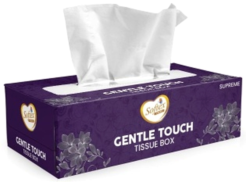 Softex Tissue Box Supreme Tissue Size 17x20cm 100x2 Ply = 200 Tissus Recycled Tissue Paper Bux Board with Recycled Tissue Paper 40/Box per carton