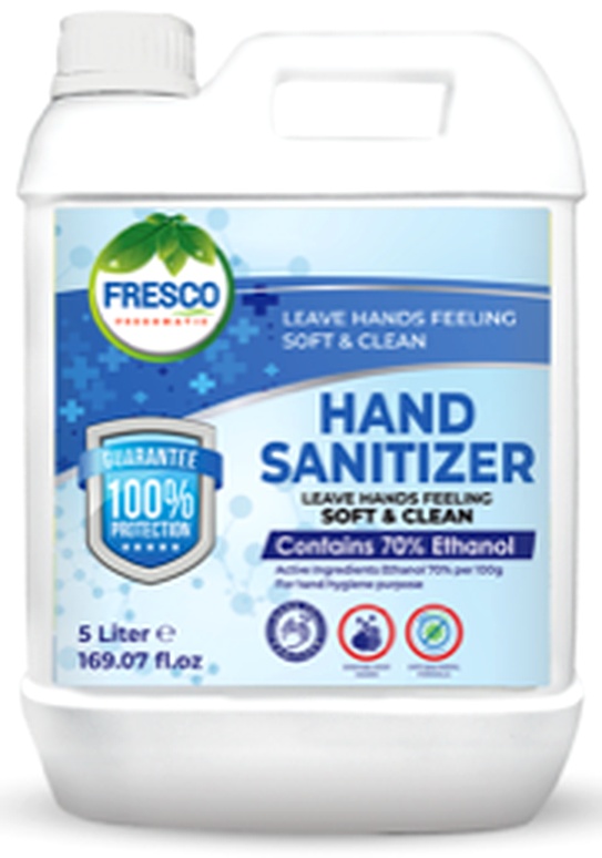 FRESCO Hand Sanitizer Gel 5-Liter Can Acitve Ingredients Ethanol 70% 04/Can per Carton